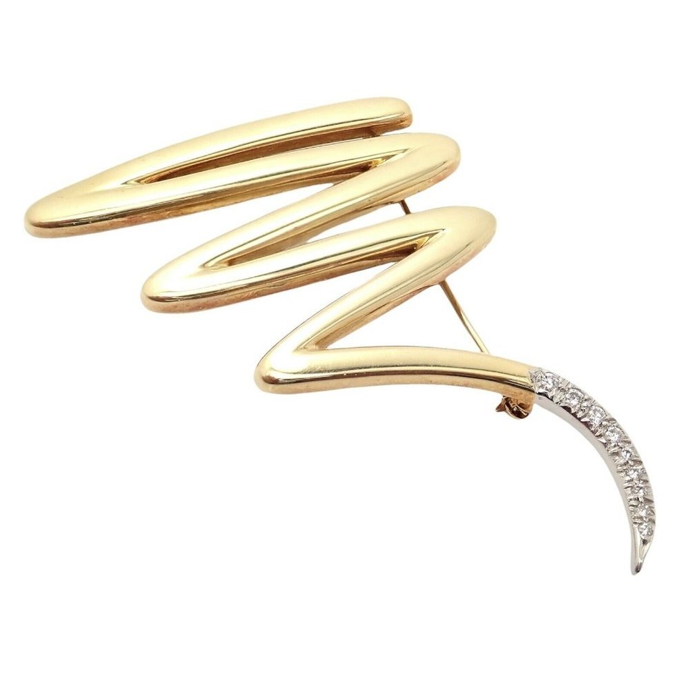 Tiffany & Co 18k Yellow Gold Platinum Picasso Diamond Large Squiggle Pin Brooch​